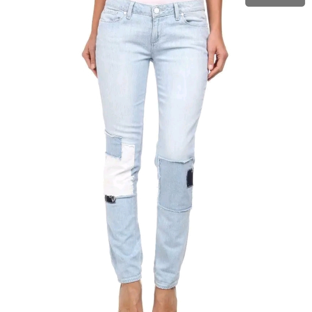 PAIGE BLUE LIGHT WASH JIMMY JIMMY PATCH BOYFRIEND CUT JEANS WOMEN'S SIZE…
